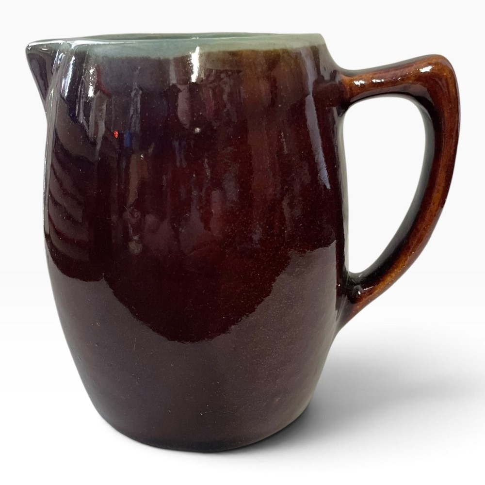 Vintage Marcrest Glazed Stoneware Pitcher Jug Brown Teal Creamer Syrup Gravy
